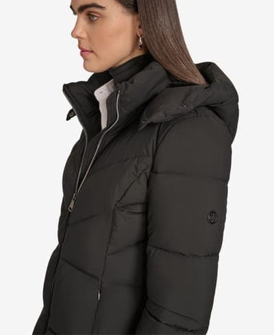 Women's Hooded Stand Collar Puffer Coat — Ebony 2