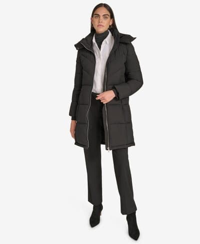 Women's Hooded Stand Collar Puffer Coat — Ebony 3