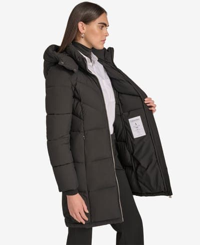 Women's Hooded Stand Collar Puffer Coat — Ebony 4