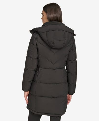 Women's Hooded Stand Collar Puffer Coat — Ebony 5