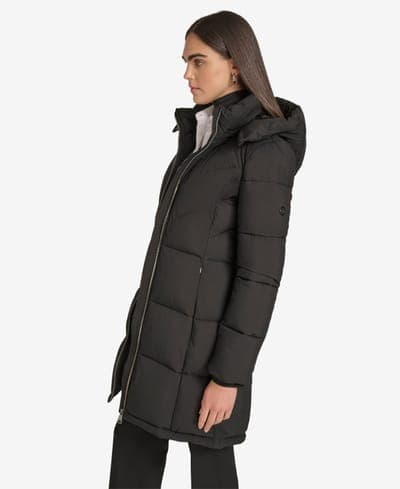 Women's Hooded Stand Collar Puffer Coat — Ebony 7