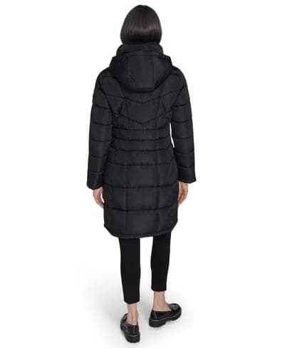 Women's Hooded Stand Collar Puffer Coat — Black 2