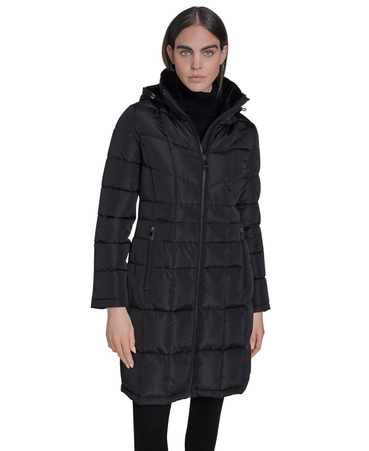 Women's Hooded Stand Collar Puffer Coat — Black