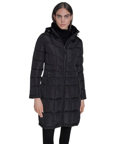 Women's Hooded Stand Collar Puffer Coat — Black 1