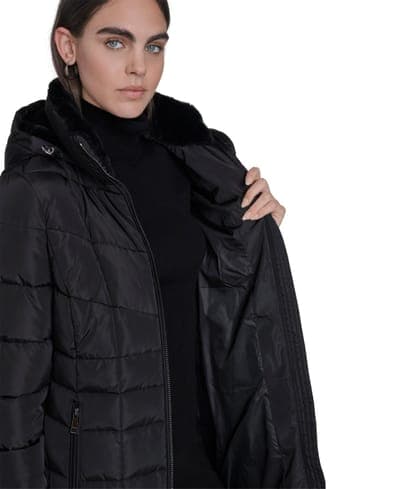 Women's Hooded Stand Collar Puffer Coat — Black 3