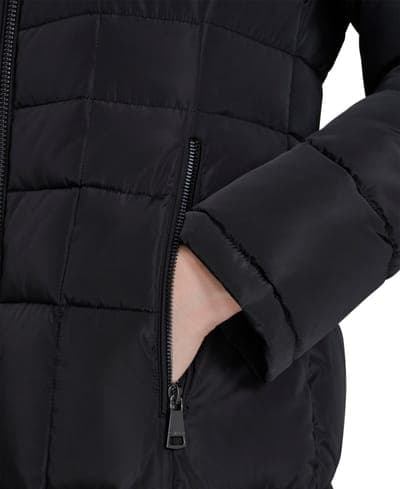 Women's Hooded Stand Collar Puffer Coat — Black 4