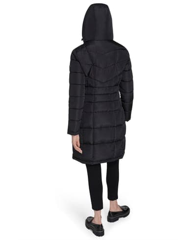 Women's Hooded Stand Collar Puffer Coat — Black 7