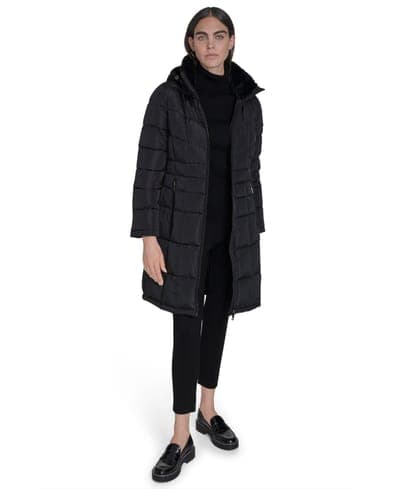 Women's Hooded Stand Collar Puffer Coat — Black 9
