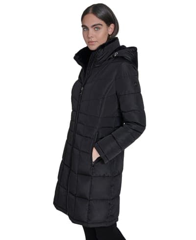 Women's Hooded Stand Collar Puffer Coat — Black 8