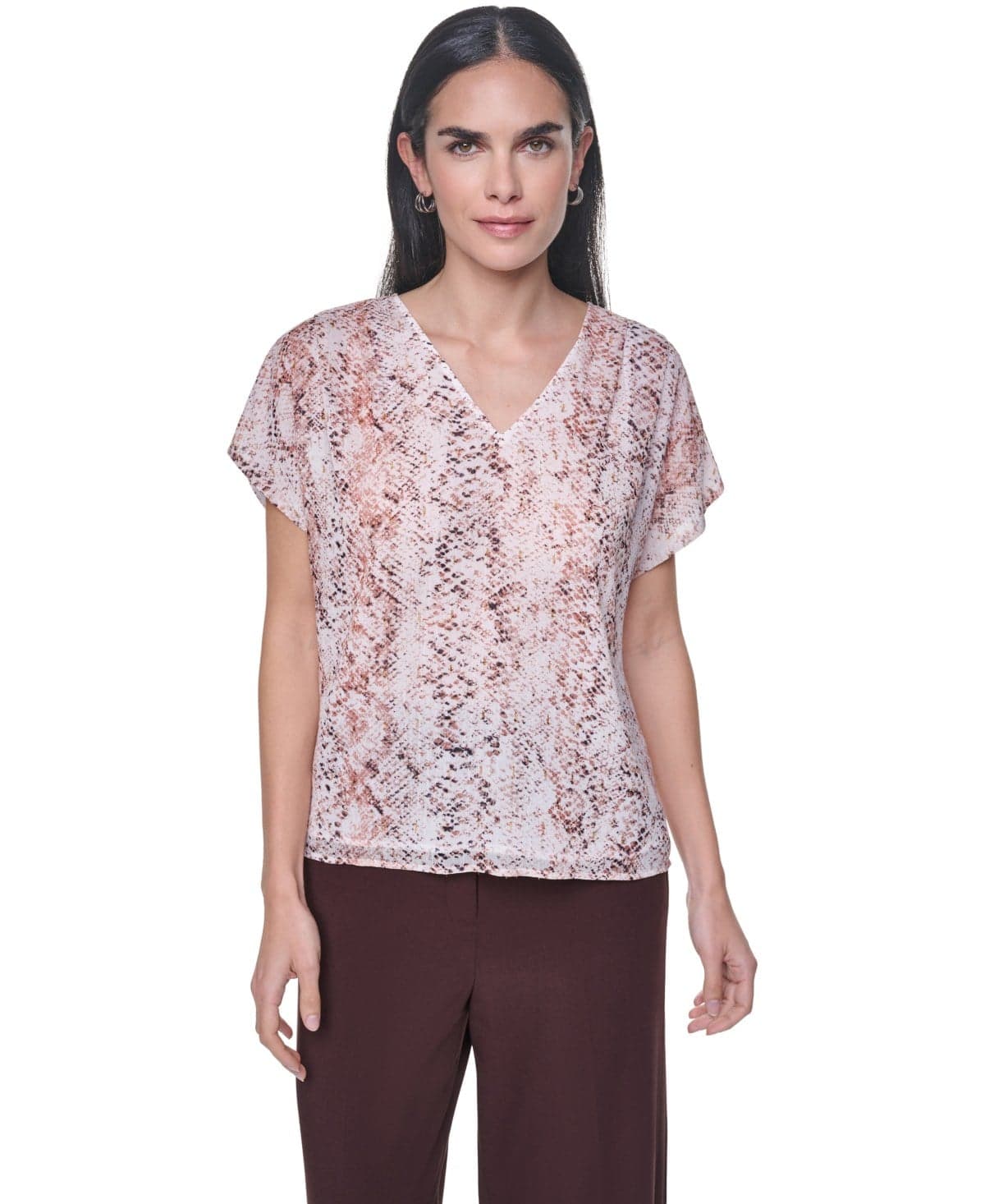 Petite Short-Sleeve V-Neck Blouse