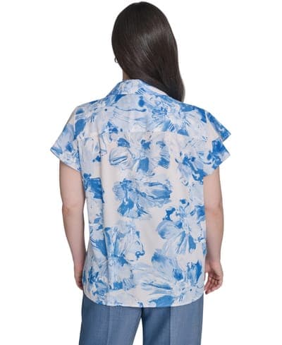 Plus Size Cap-Sleeve Ruffle-Front Collared Top 4