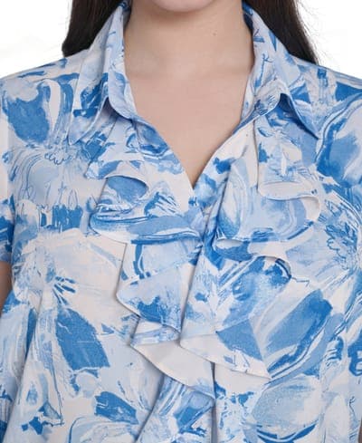 Plus Size Cap-Sleeve Ruffle-Front Collared Top 6