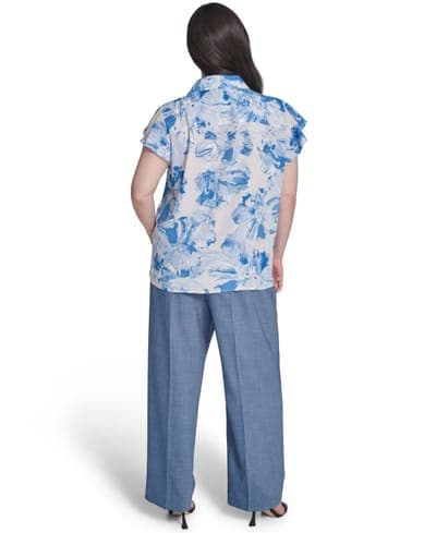 Plus Size Cap-Sleeve Ruffle-Front Collared Top 5