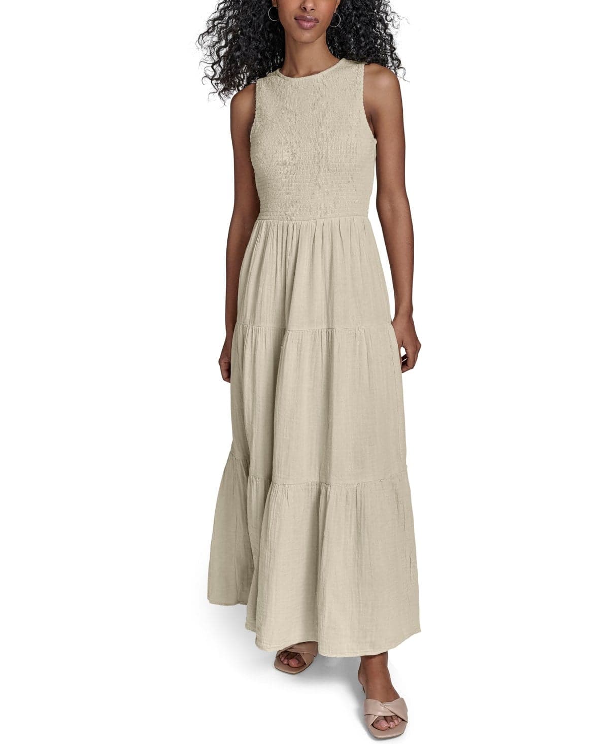 Women's Smocked Tiered A-Line Midi Dress