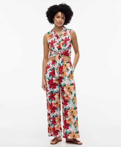 Women's Printed Linen-Blend Pants 2