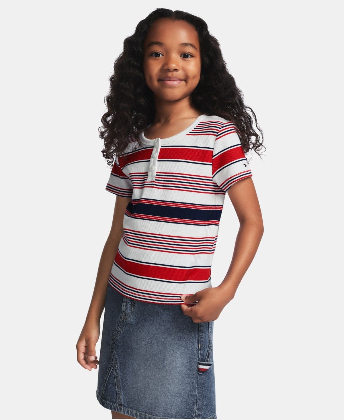 Girls' 7-16 Striped Ribbed Short-Sleeve Top