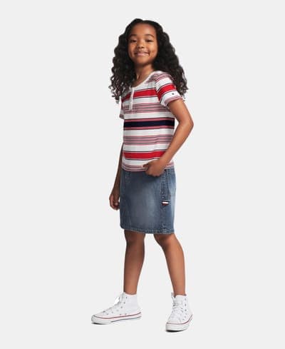 Girls' 7-16 Striped Ribbed Short-Sleeve Top 2