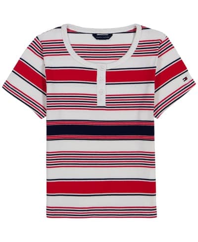 Girls' 7-16 Striped Ribbed Short-Sleeve Top 5