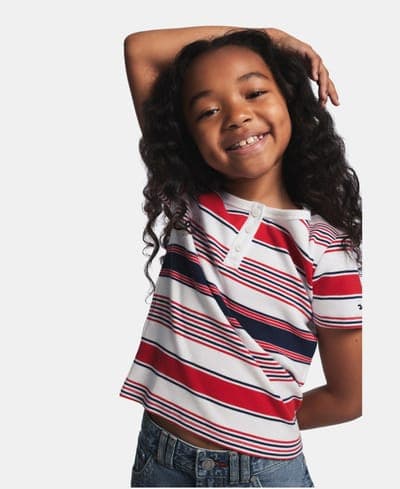 Girls' 7-16 Striped Ribbed Short-Sleeve Top 4
