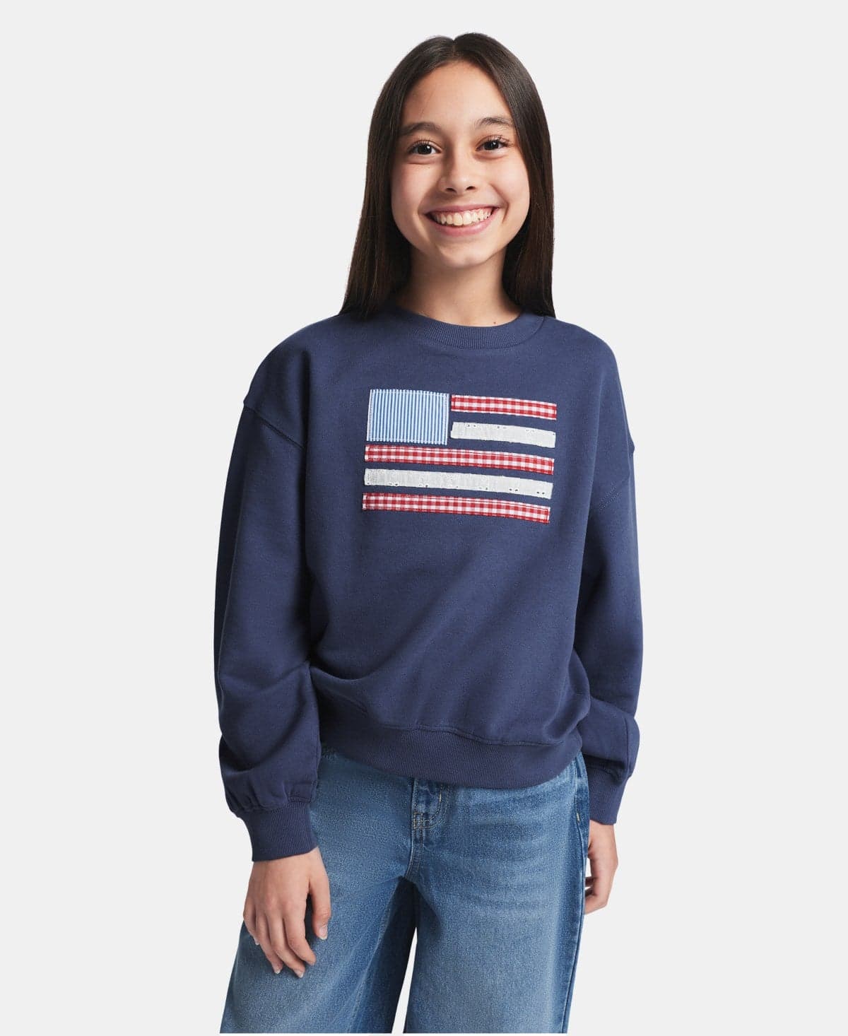 Girls' 7-16 Embroidered Long-Sleeve Sweatshirt
