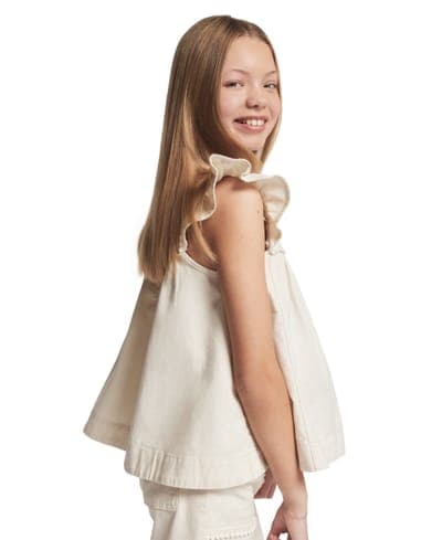 Girls' 7-16 Twill Ruffle-Sleeve Top 3