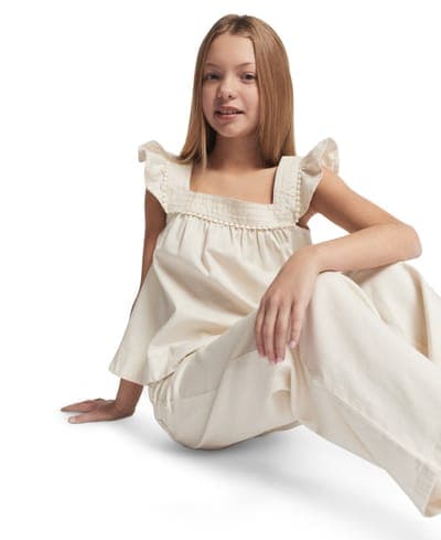Girls' 7-16 Twill Ruffle-Sleeve Top 2