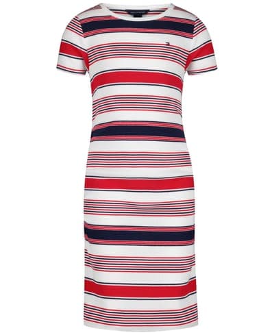 Girls' 7-16 Striped Ribbed Short-Sleeve Dress 1