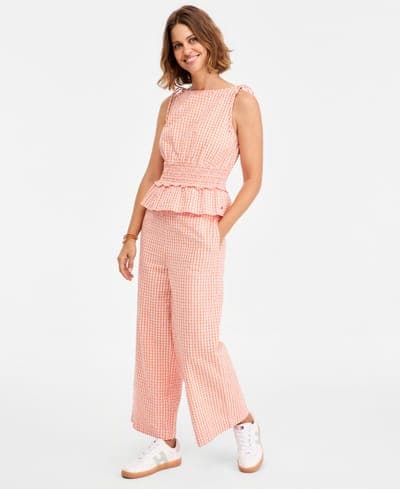 Women's Cotton Seersucker Top & Straight-Leg Pants 1
