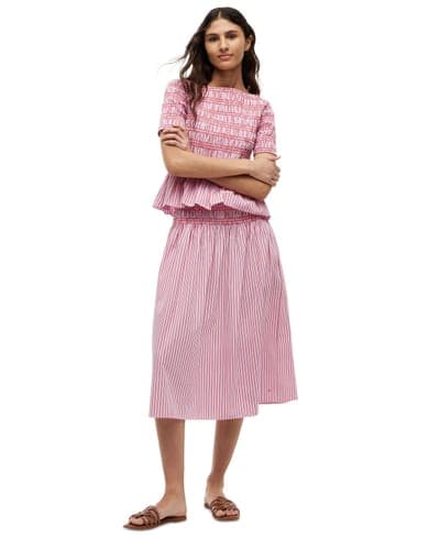 Women's Cotton Smocked Striped Midi Skirt 1