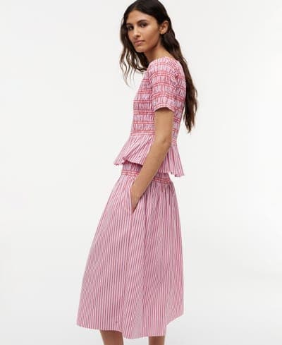 Women's Cotton Smocked Striped Midi Skirt 2