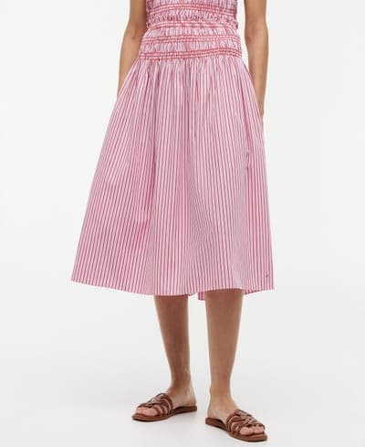 Women's Cotton Smocked Striped Midi Skirt 3