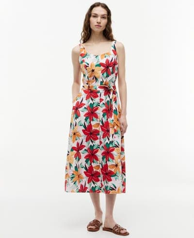 Women's Printed Belted Midi Dress 1