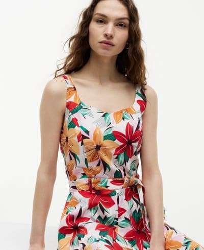 Women's Printed Belted Midi Dress 2