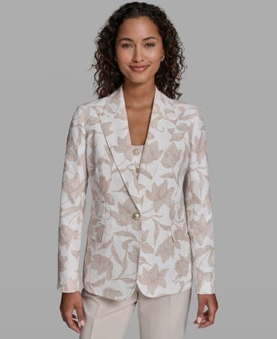 Women's 3 Pocket Floral Printed Notch Lapel Blazer 1