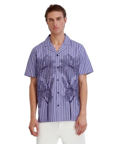 Men's Printed Floral Stripe Camp Collar Shirt 1
