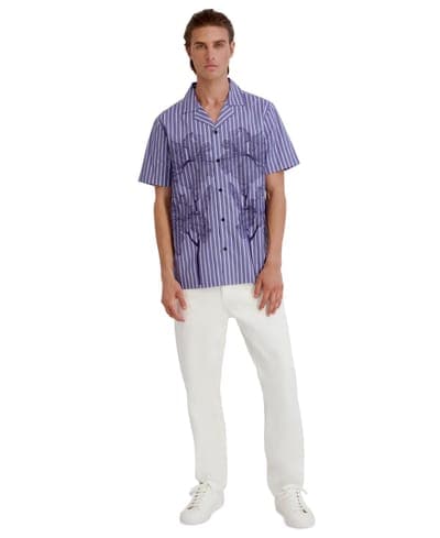 Men's Printed Floral Stripe Camp Collar Shirt 2
