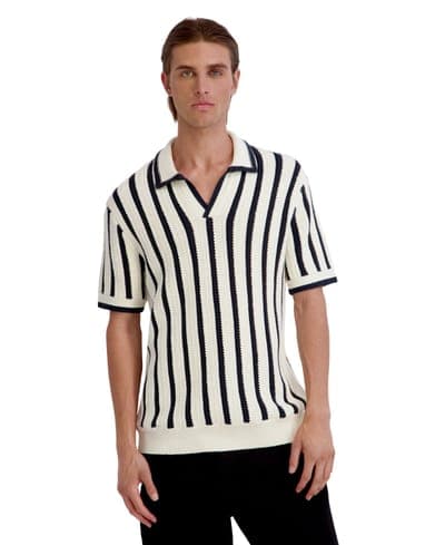 Men's Open Weave Stripe Johnny Sweater Polo Shirt 1