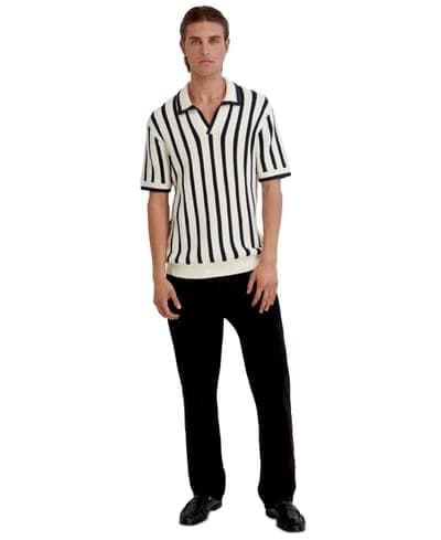 Men's Open Weave Stripe Johnny Sweater Polo Shirt 2