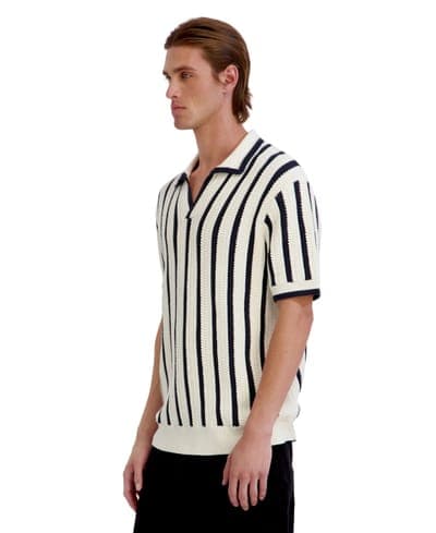 Men's Open Weave Stripe Johnny Sweater Polo Shirt 3