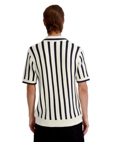 Men's Open Weave Stripe Johnny Sweater Polo Shirt 4