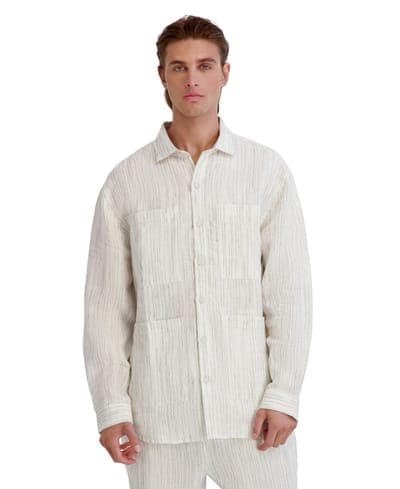 Men's Relaxed-Fit Striped Linen Shirt Jacket 1