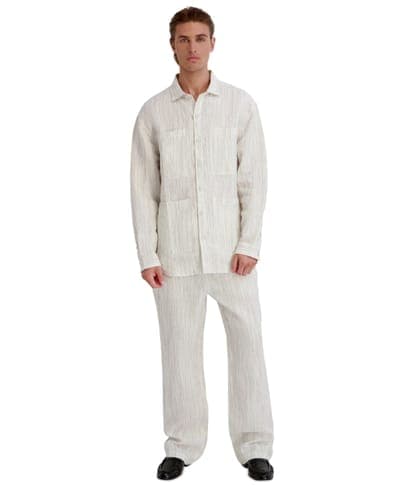 Men's Relaxed-Fit Striped Linen Shirt Jacket 2