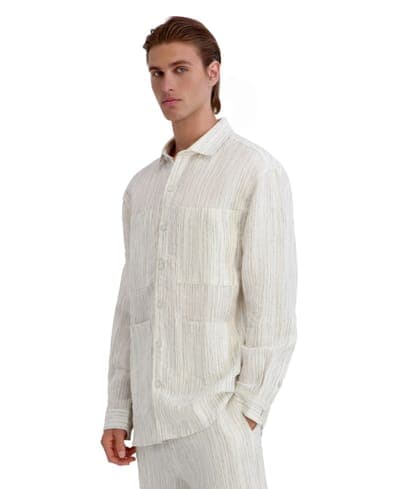 Men's Relaxed-Fit Striped Linen Shirt Jacket 3