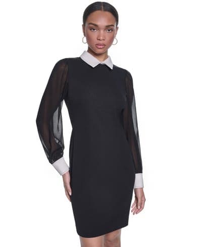 Women's Scuba Crepe Sheath Collared Dress 2