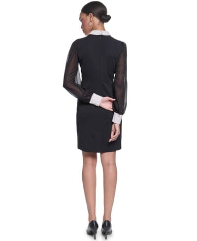 Women's Scuba Crepe Sheath Collared Dress 4