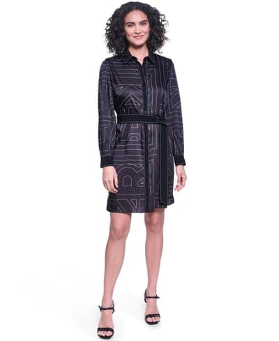 Women's Printed Scarf Twill Shirt Dress 1
