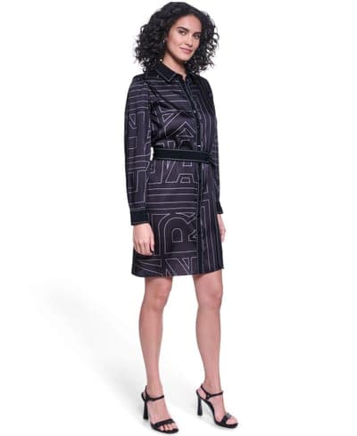 Women's Printed Scarf Twill Shirt Dress 2