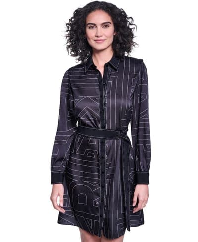 Women's Printed Scarf Twill Shirt Dress 3