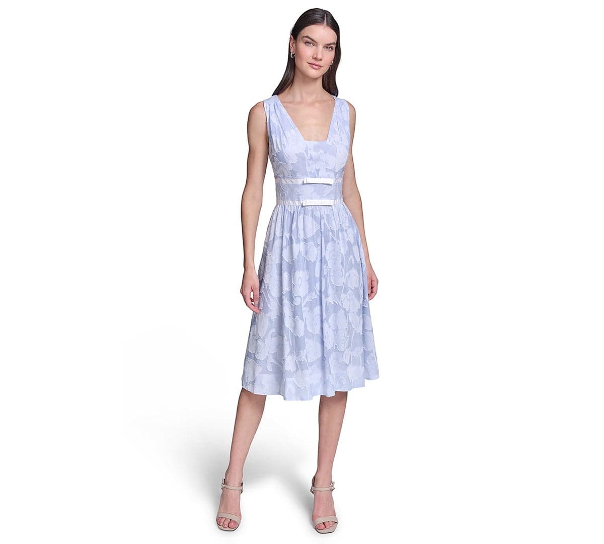 Women's Floral Burnout Cotton Midi with White Piping Dress