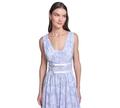 Women's Floral Burnout Cotton Midi with White Piping Dress 2